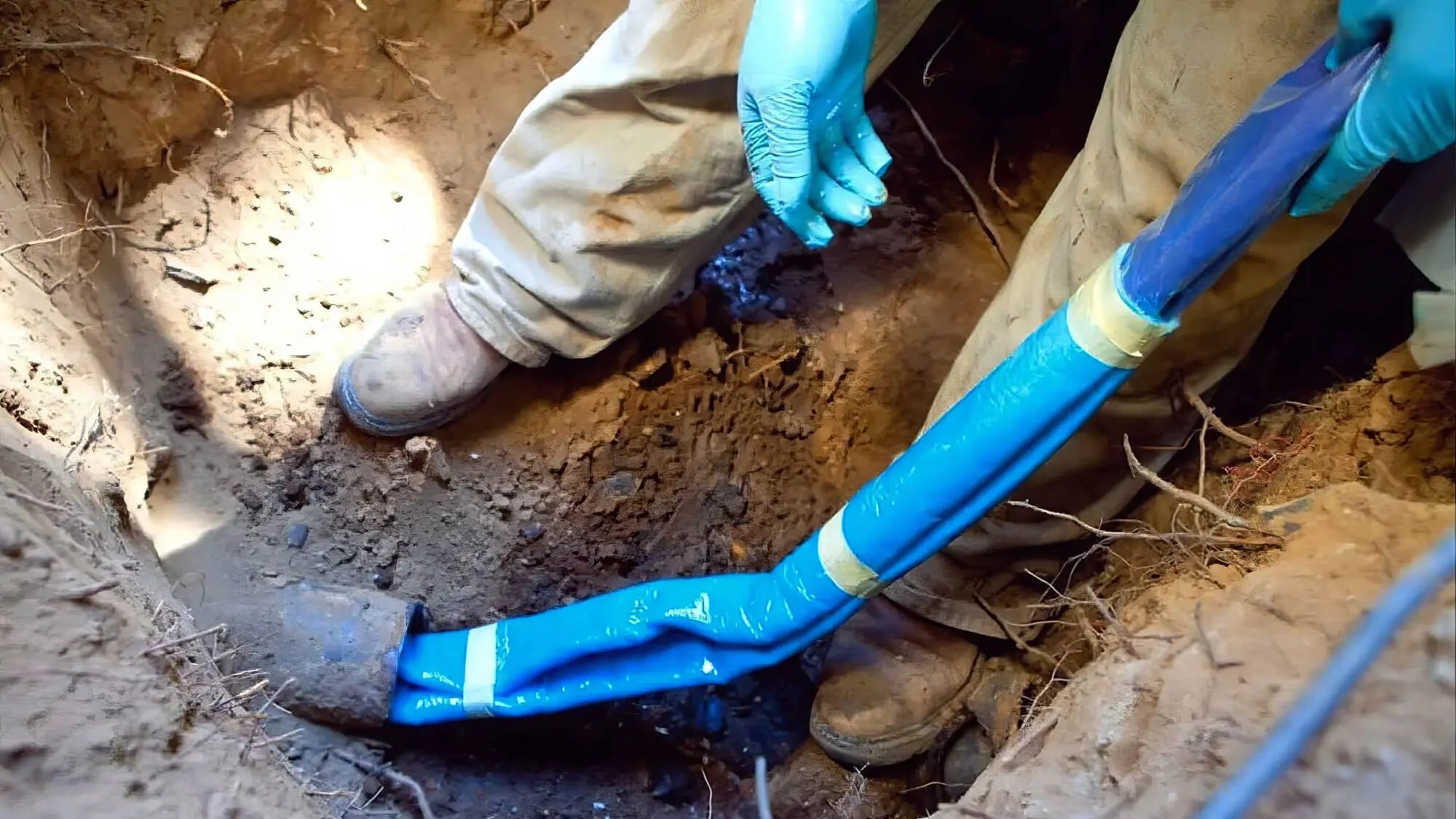 2024 07 Repairing Blue Pipe In Ground With Relining Repairing Blue Pipe Ground Relining