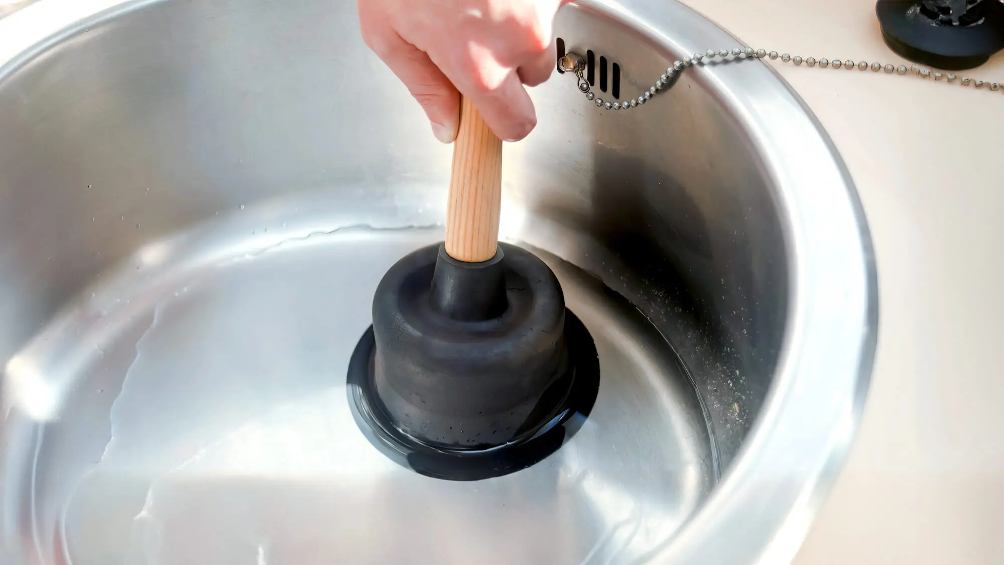 2024 07 Using Wood Handled Plunger Kitchen Sink Wood Handled Plunger Kitchen Sink
