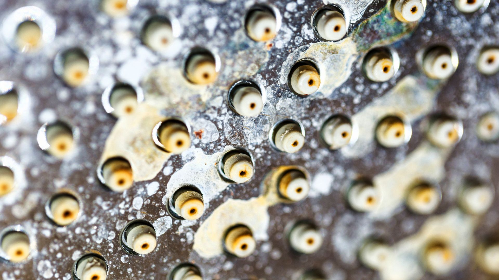 Showerhead Holes Clogged With Hard Water Mineral Buildup Showerhead Holes Clogged Hard Water Mineral Buildup