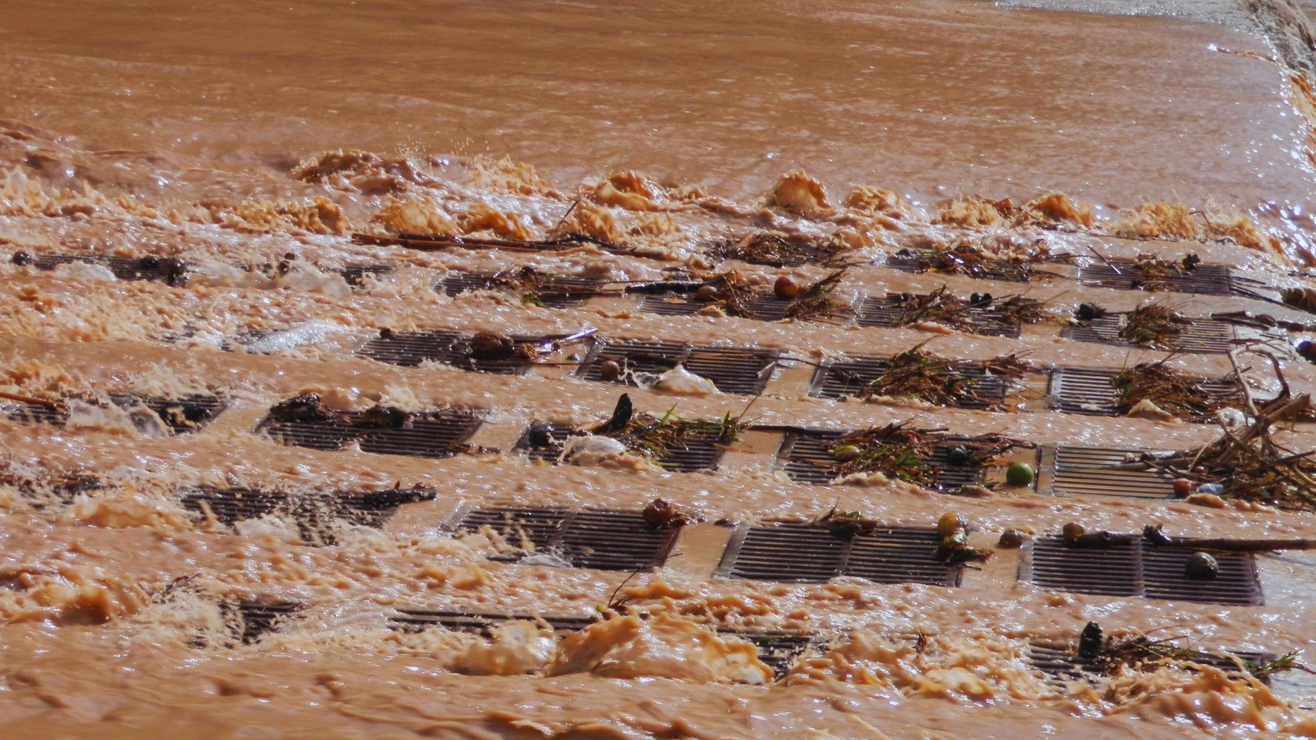 Stormwater Drain Flooded With Muddy Rainwater Sunshine Coast Stormwater Drain Flooded Muddy Rainwater Sunshine Coast