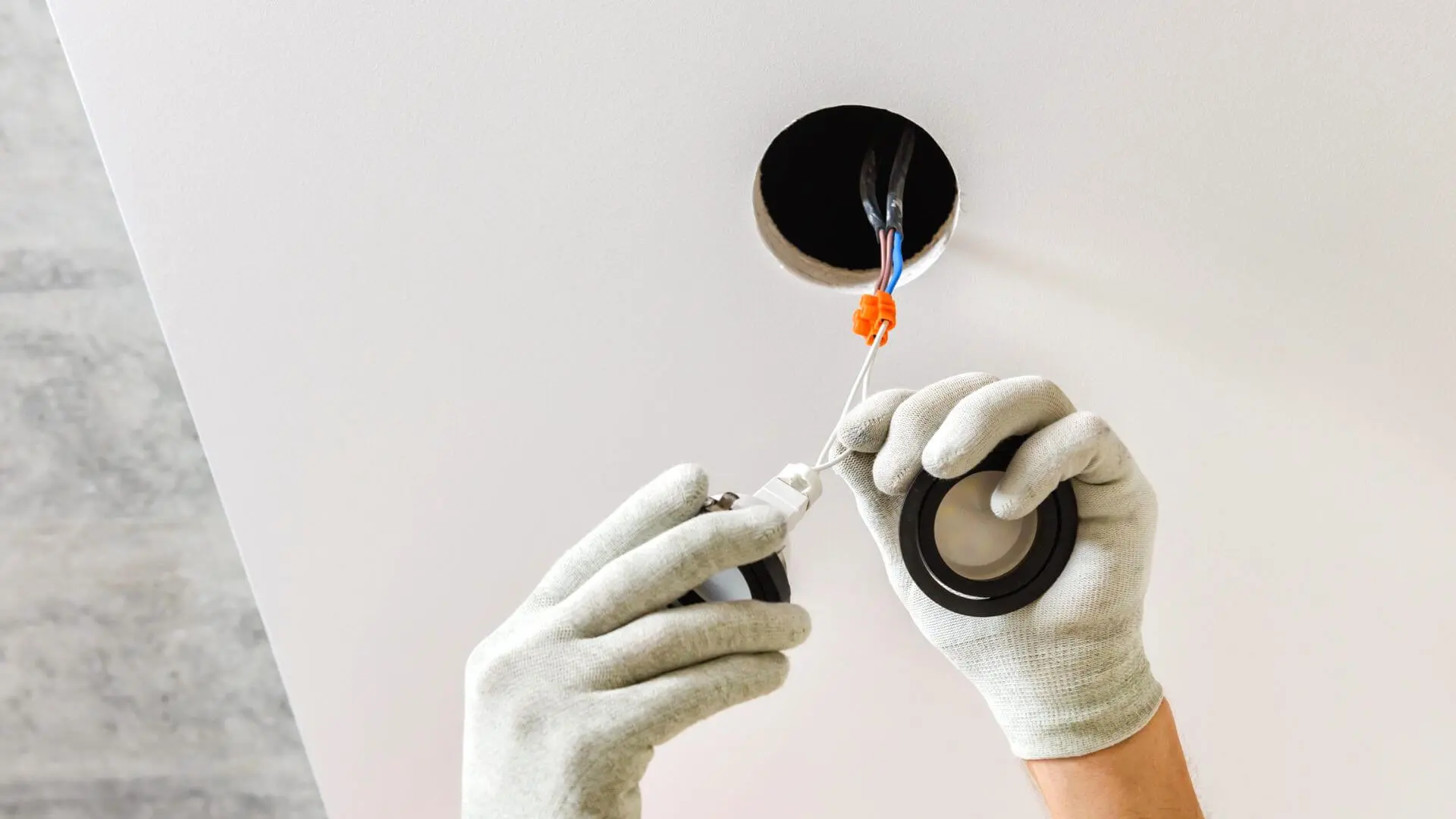 Installing Led Downlight With Gloves Installing Led Downlight Gloves