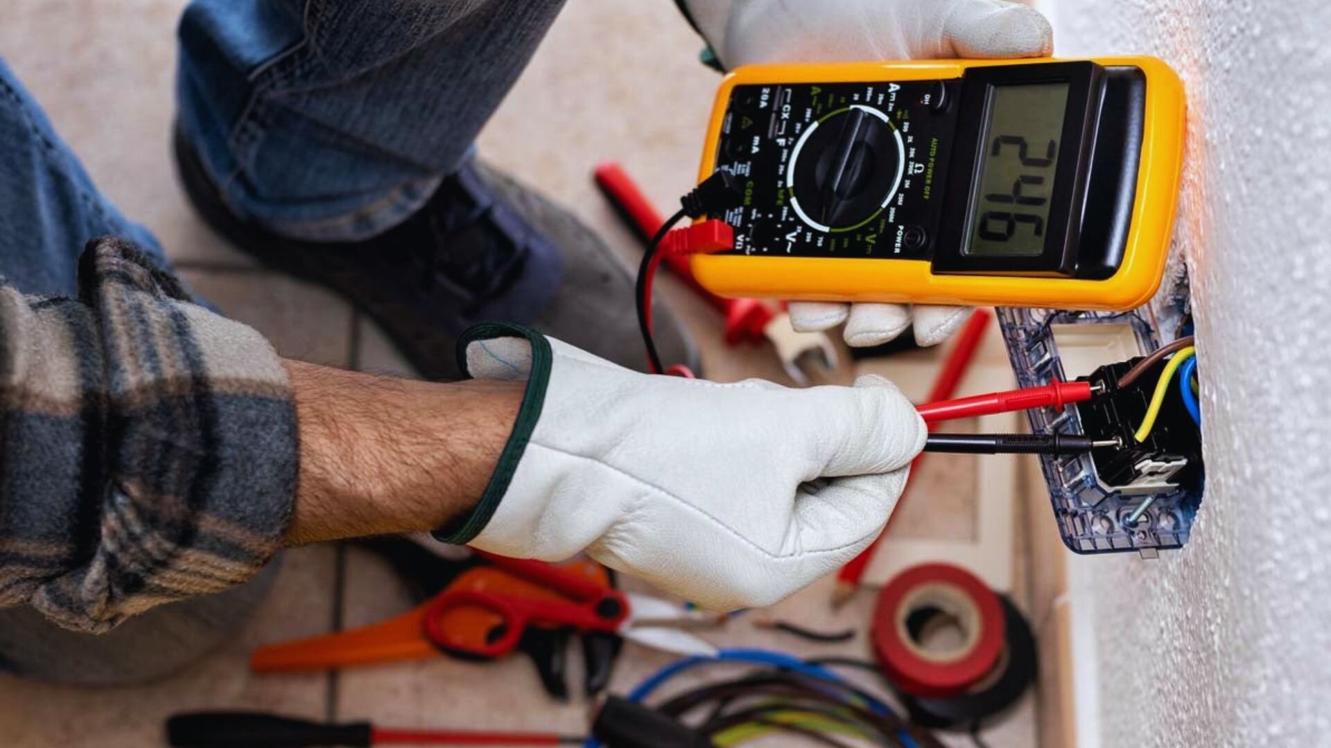 2023 05 Electrician Checking Surge Protection Device Electrician Checking Surge Protection Device