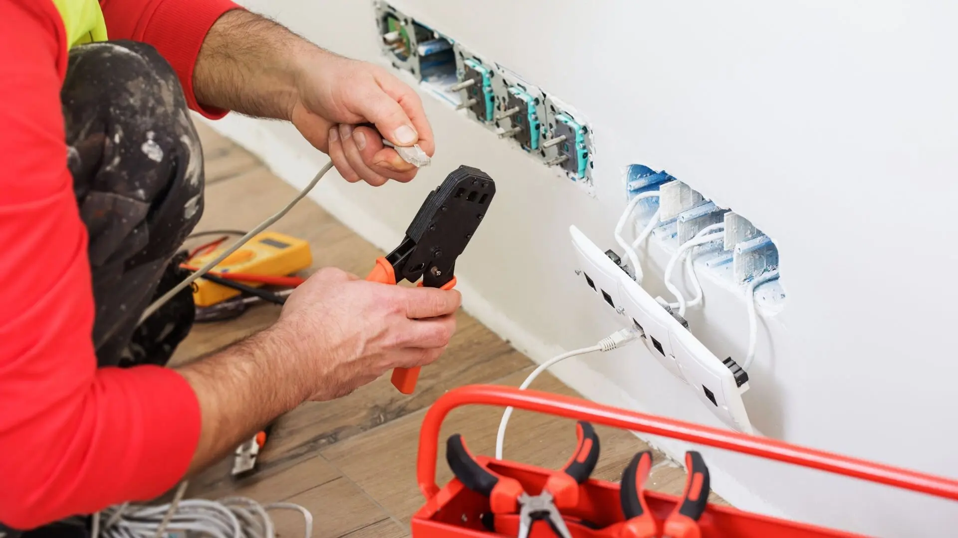 Eltecrician Preparing Mount Wires Wall Socket