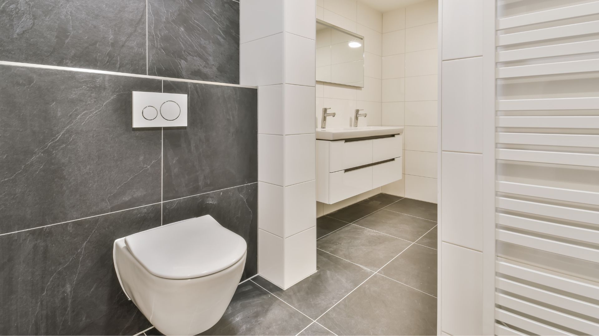 Wall Hung Toilet Black Tiles