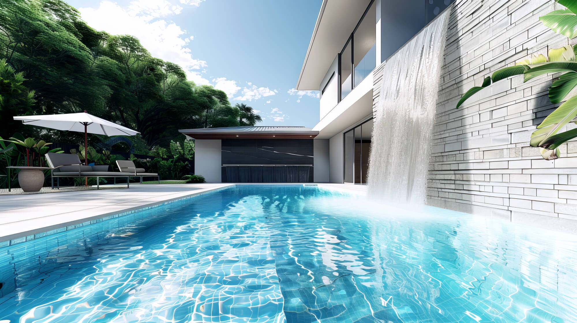 2024 08 Modern Elegant Waterfall Luxury Pool Modern Elegant Waterfall Luxury Pool