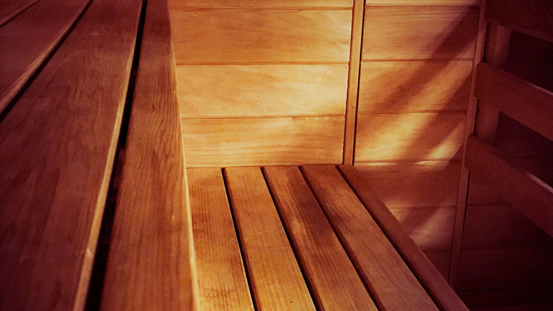 Close Up Of Wooden Sauna Bench And Paneling Close Wooden Sauna Bench Paneling