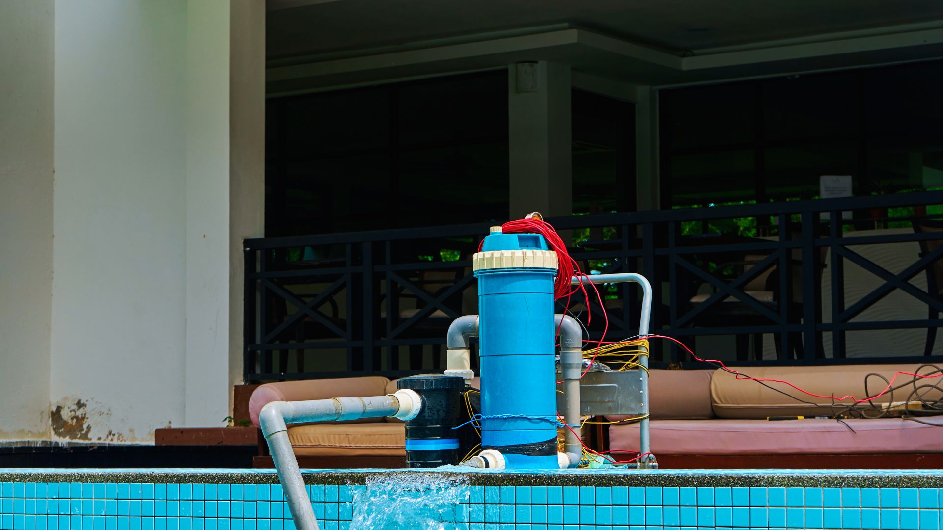 Pool Filtration System Blue Pump Pipes