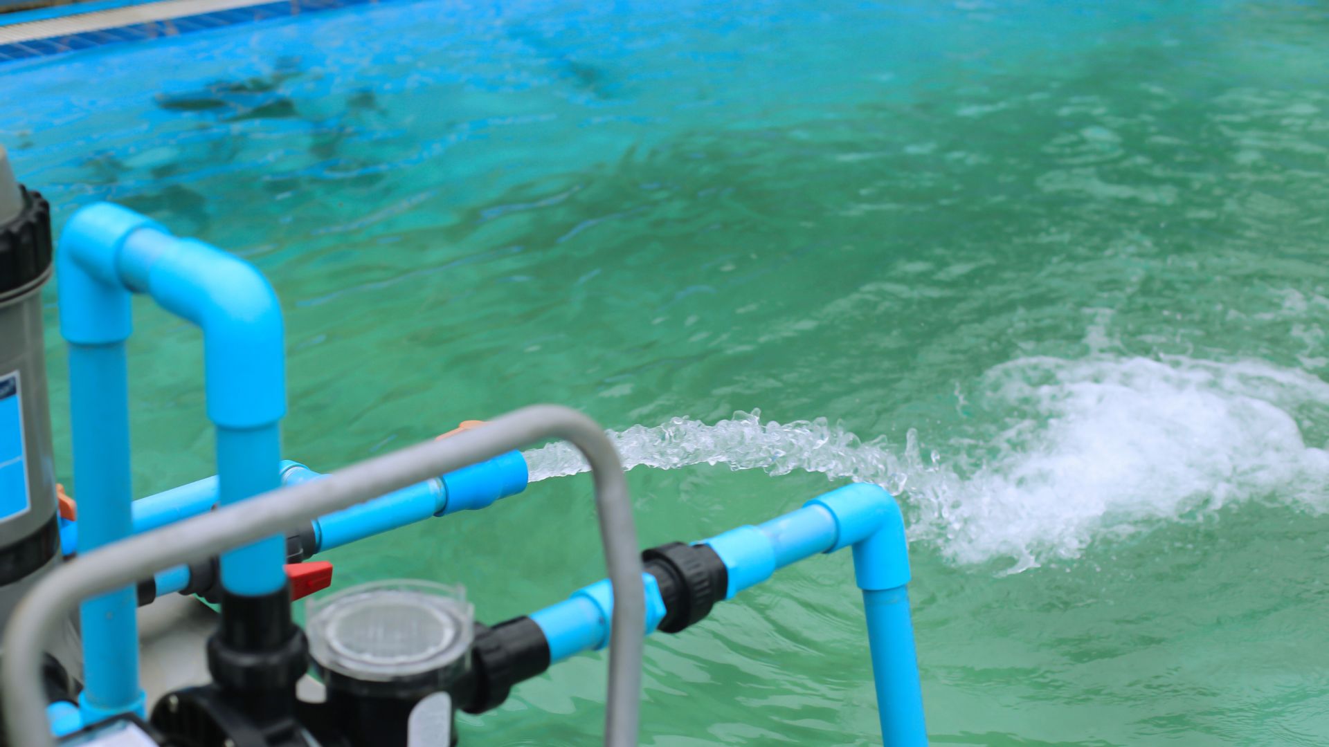 Pool Pump Operation Water Flowing Pipes