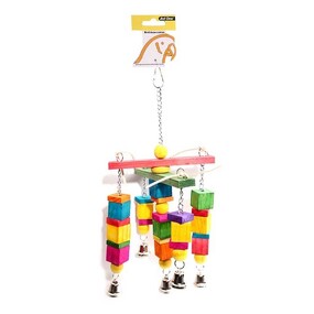 Bird Toy Leath Rope Coloured Wd Cube wBell 40x18cm