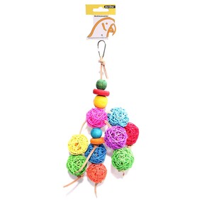 Bird Toy Leather Rope Coloured Wood , Ball 30cm