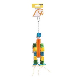 Bird Toy Leather Rope Coloured Wood Block 50cm
