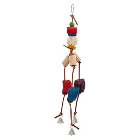 Leather Mobile with Loofah & Wicker Balls Bird Toy