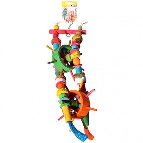 Wooden Pin Wheels With Beads & Calcium Block Parrot Toy