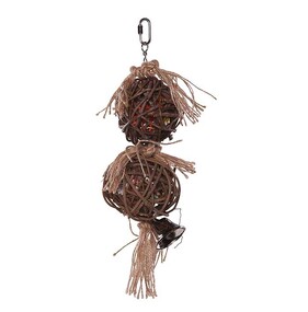 2 Stacked Wicker Ball With Bell Bird Toy Medium