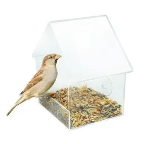 Acrylic Window Bird Feeder Clear 15x9x15cm
