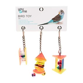 You & Me Acrylic wBells Bird Toy Multi Colour 3 Pack