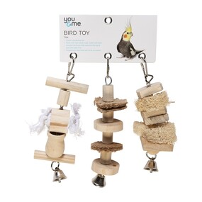 You & Me Wood w Bells Rope & Loofah Bird Toy 3 Pack
