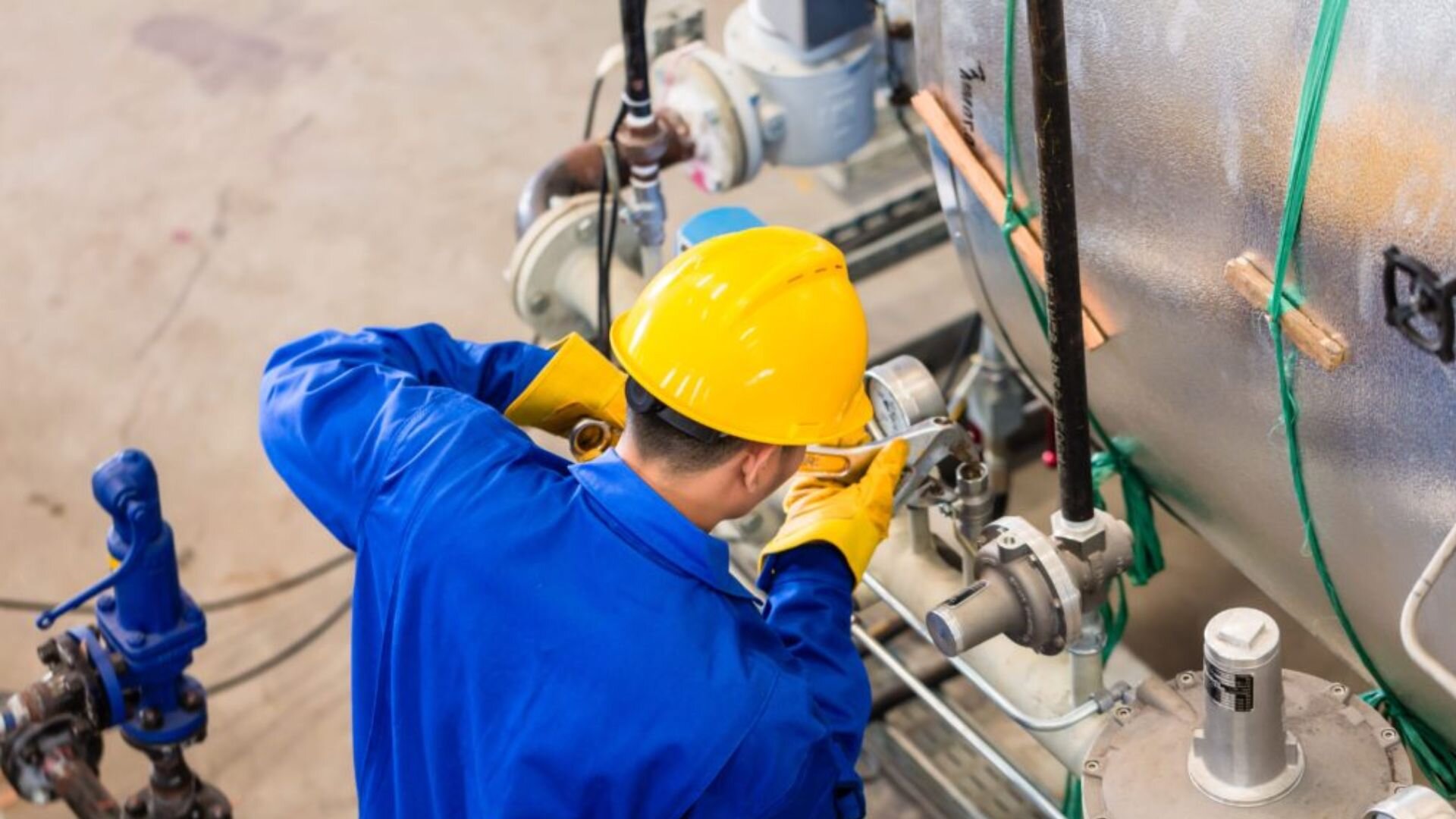 Commercial Plumbing Maitnenance Yellow Hardhat