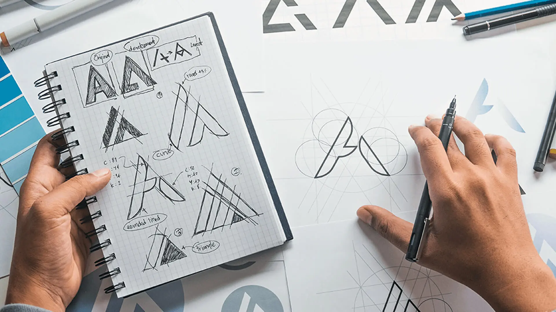 logo design process and branding, pencil sketch of concept for creative logo  | Behance