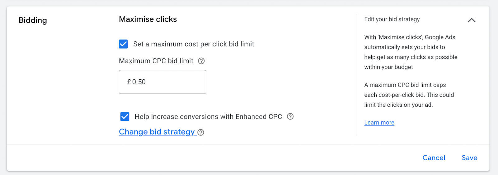 Maximise Clicks Bid Model Screenshot Maximise Clicks Bid Model Screenshot