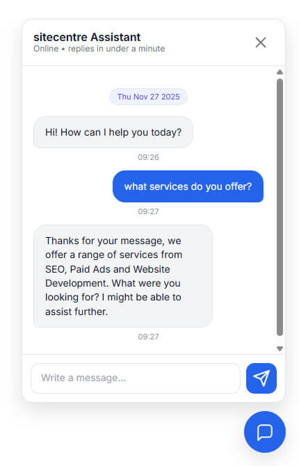 Sitecentre Live Website Chat Widget Sitecentre Live Website Chat Widget