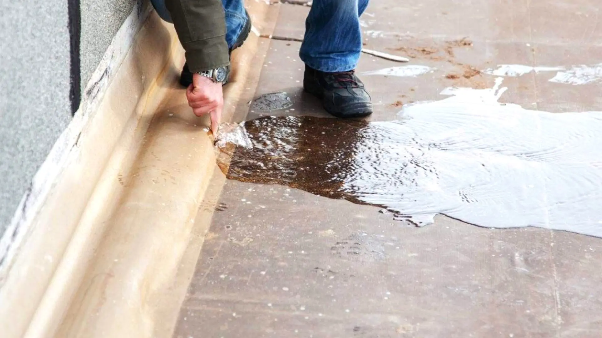 Man Stopping Pipe From Leaking With Finger Man Stopping Pipe Leaking Finger