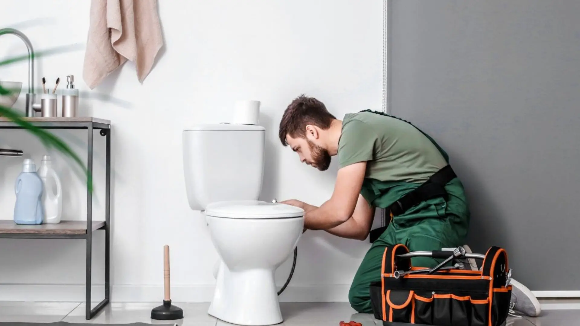 Plumber Checking Toilet