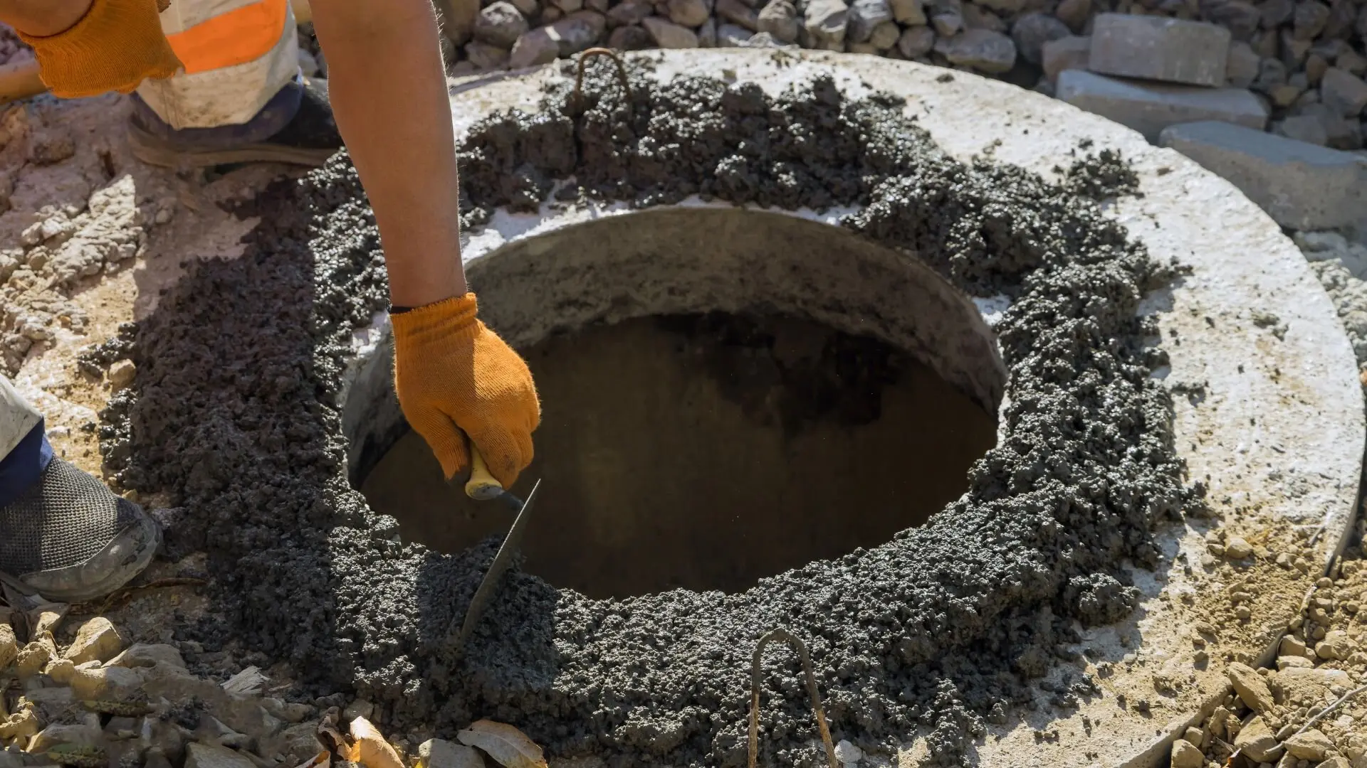 Sewer Hole Gloved Hand Sewer Hole Gloved Hand